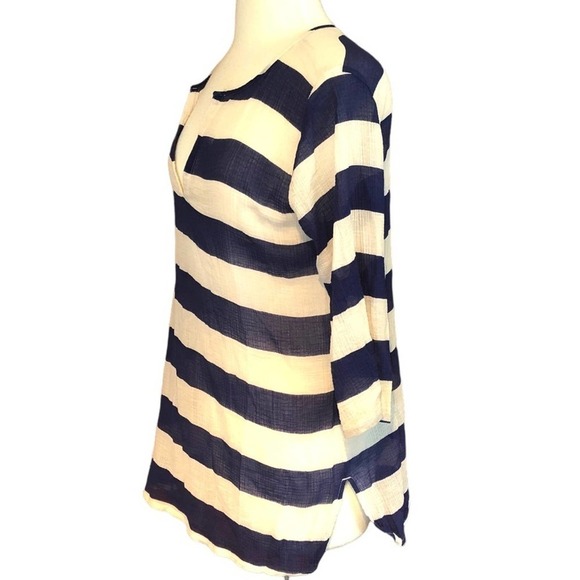 J. Crew blue and white striped gauzy tunic swim cover-up, Medium - Picture 2 of 7